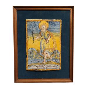 Placca in maiolica policroma, manifattura toscana, seconda metà del XVII secolo