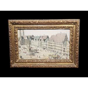 Cornice intagliata e dorata con incisione antica, Piemonte, XVIII secolo