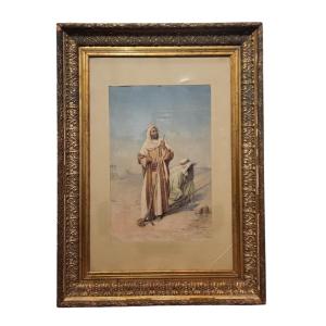 Dipinto orientalista ad acquerello, Firmato F. Bartolini. Circa 1880