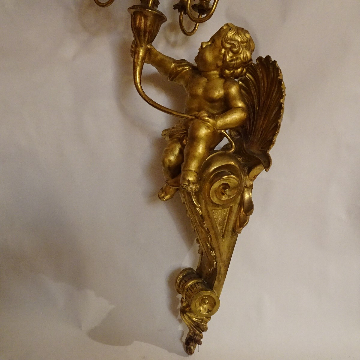 Putto porta candele in legno dorato inizio XIX secolo-photo-4