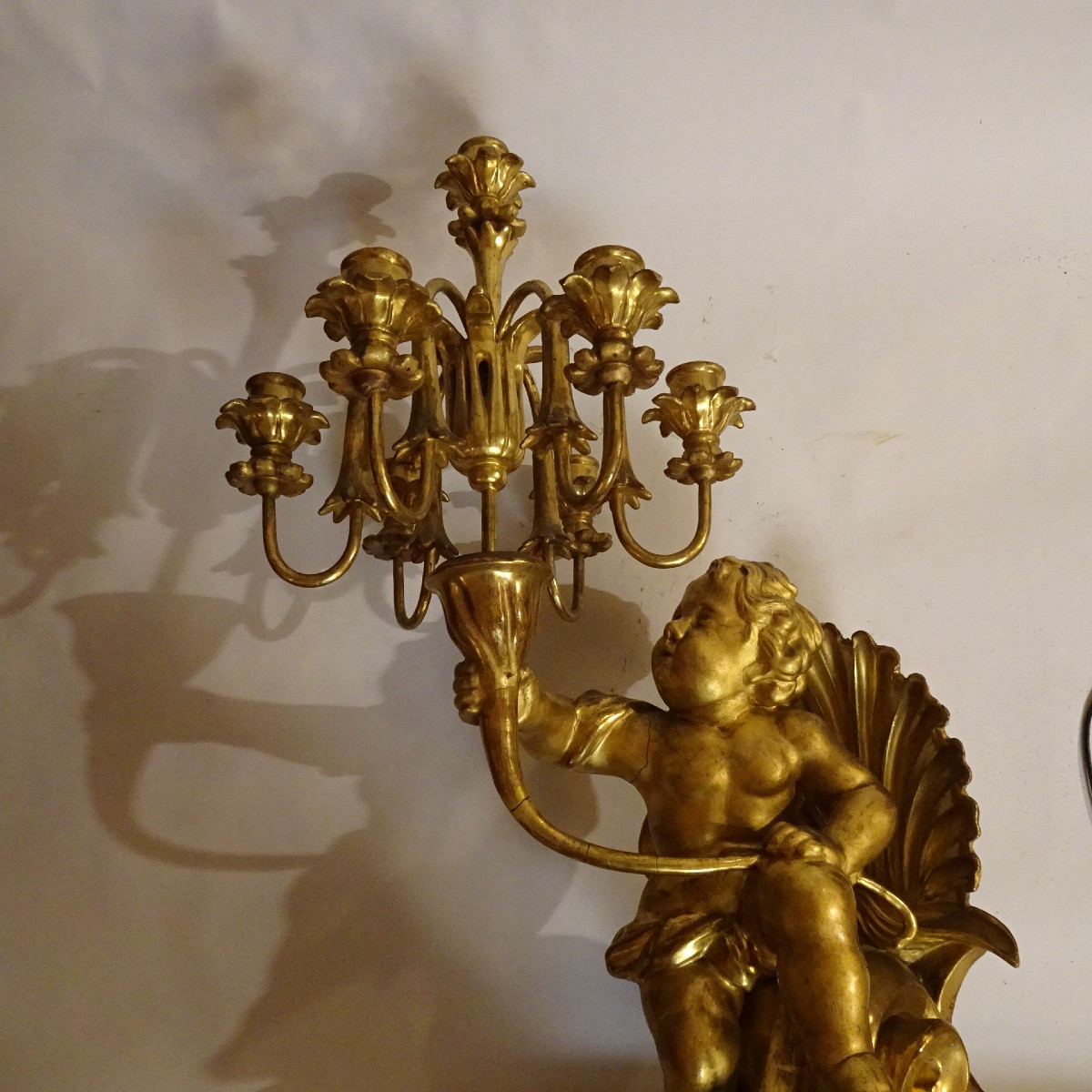 Putto porta candele in legno dorato inizio XIX secolo-photo-1