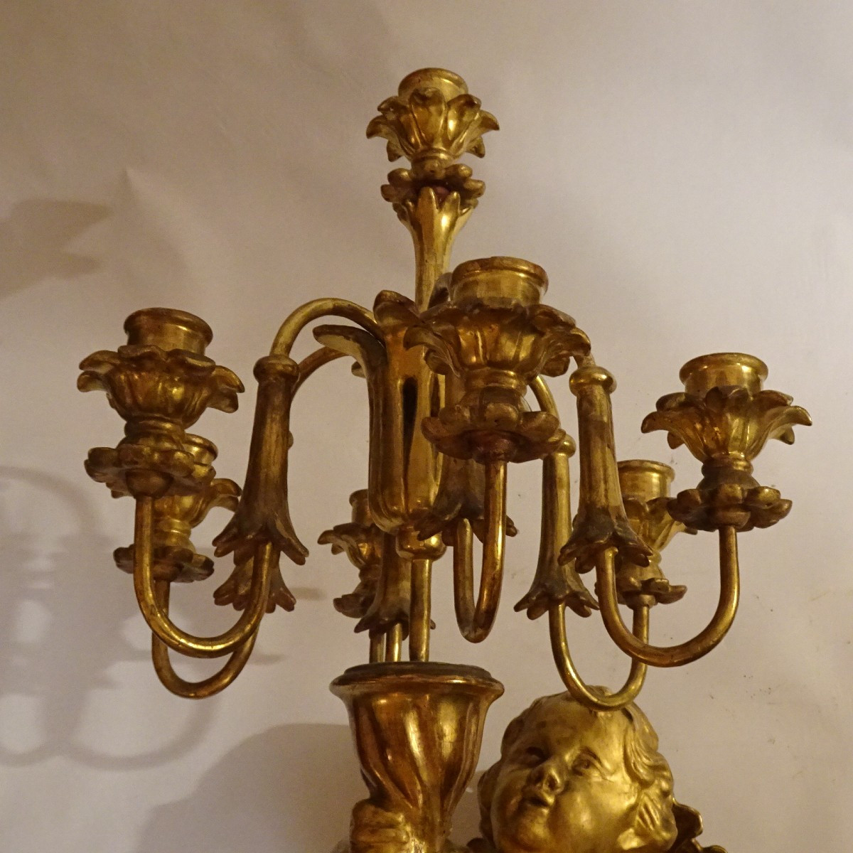 Putto porta candele in legno dorato inizio XIX secolo-photo-3