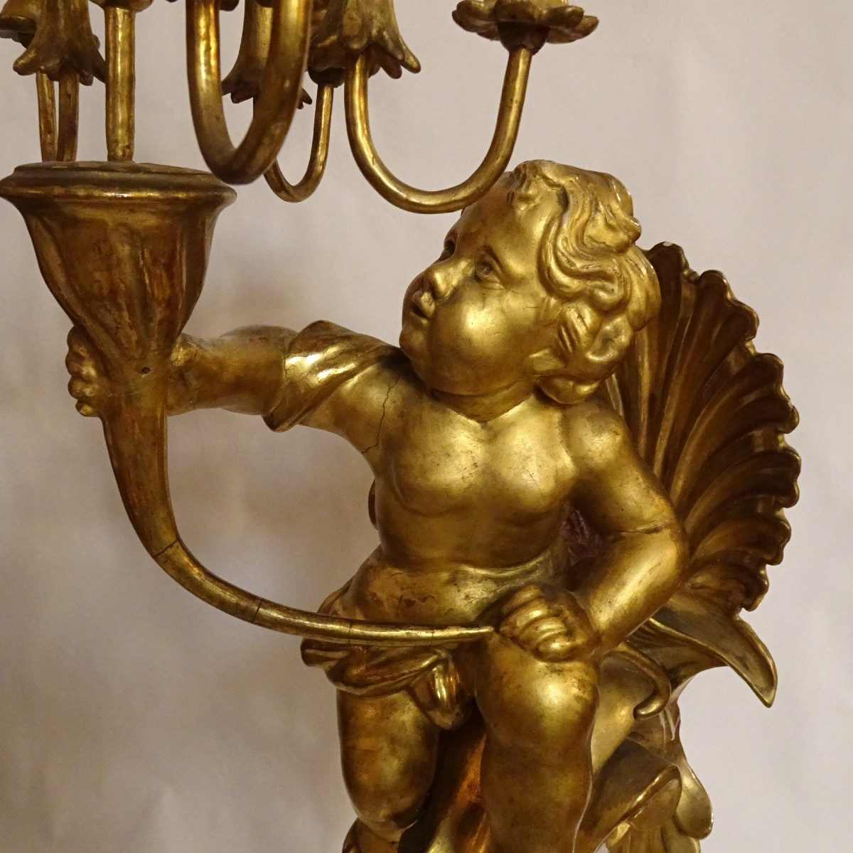 Putto porta candele in legno dorato inizio XIX secolo-photo-5
