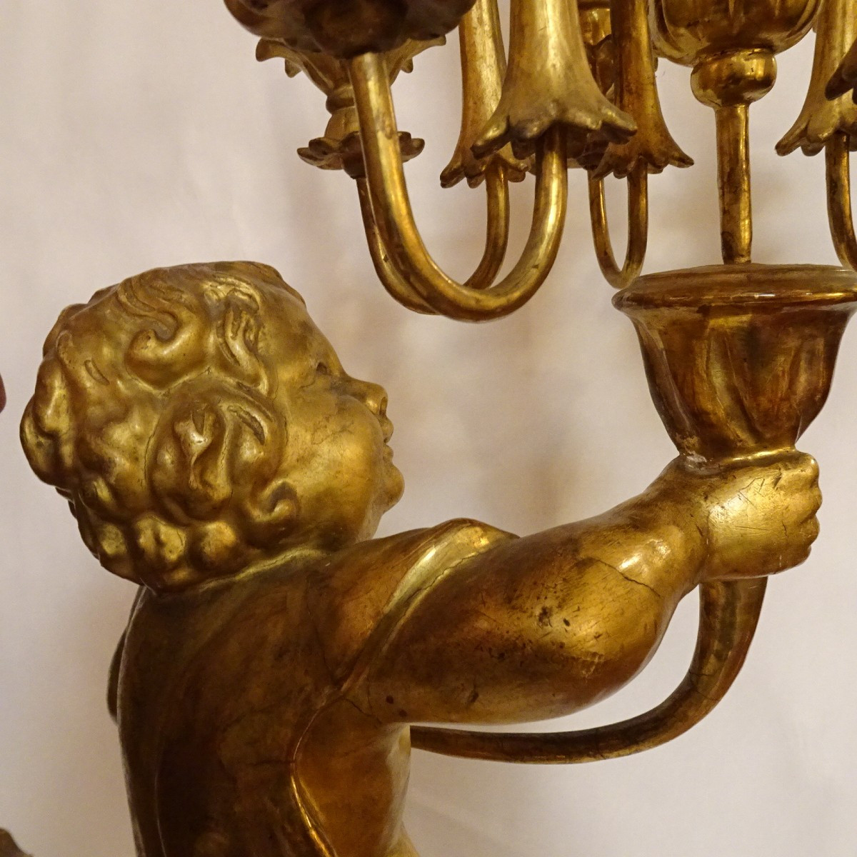 Putto porta candele in legno dorato inizio XIX secolo-photo-8