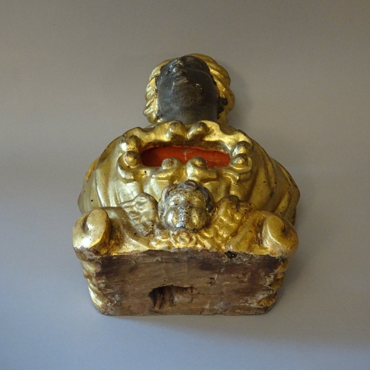 Busto reliquiario in legno dorato XVIII secolo-photo-6