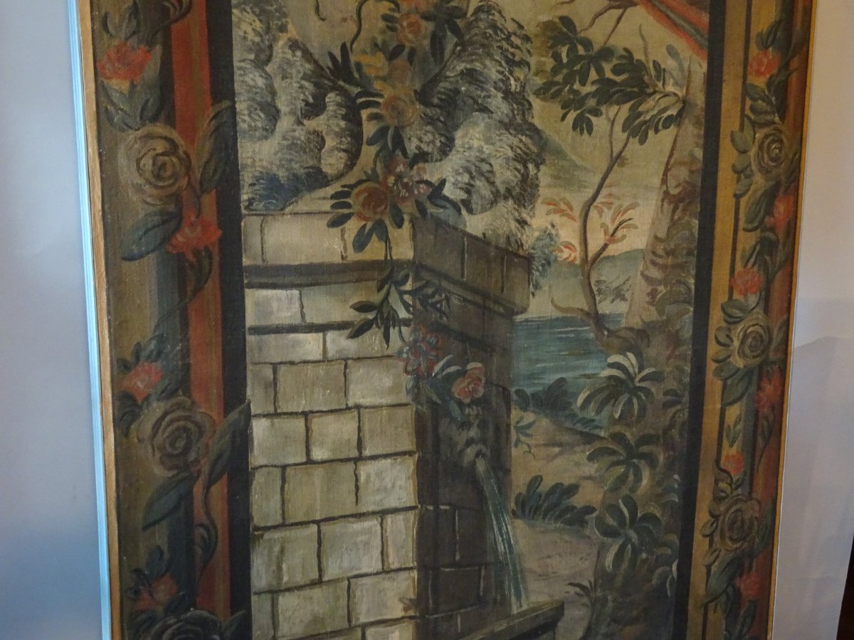 Pannello decorativo dipinto a tempera su tela XIX secolo -photo-2