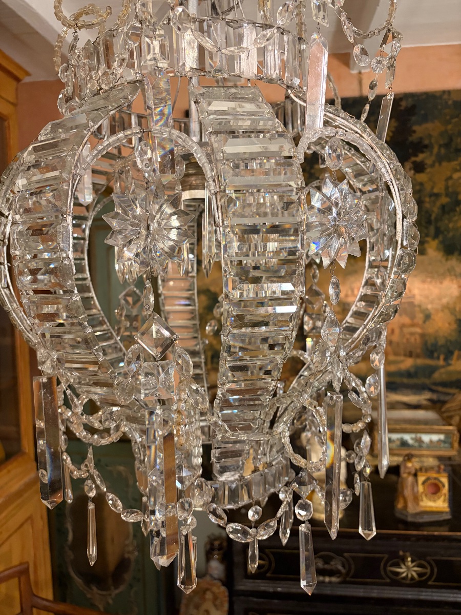 Lampadario a mongolfiera in cristallo molato inizio XX secolo-photo-4