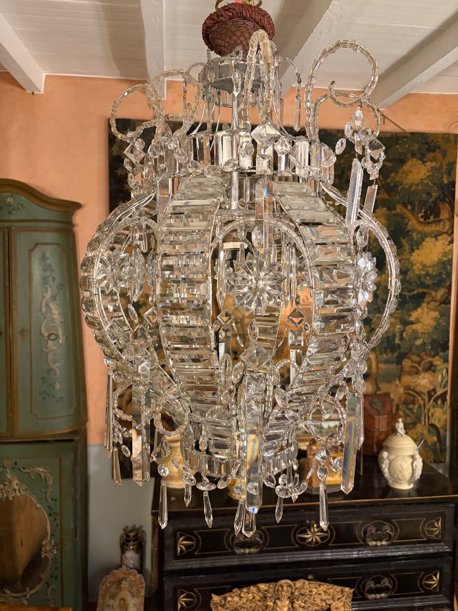 Lampadario a mongolfiera in cristallo molato inizio XX secolo-photo-3