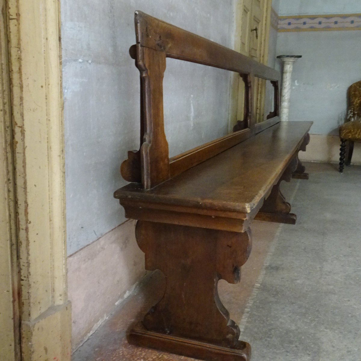 Grande panca emiliana in noce XVII secolo-photo-1