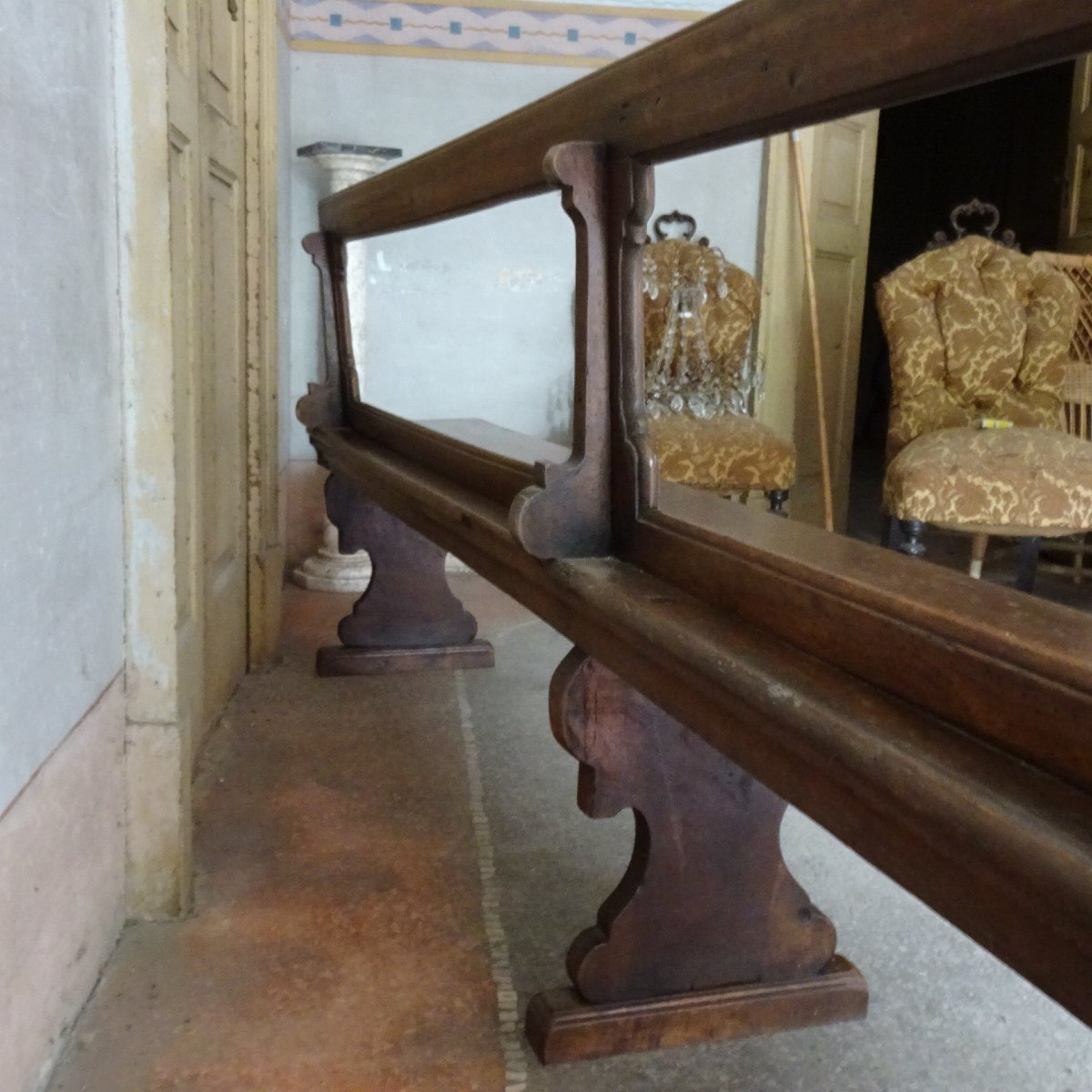 Grande panca emiliana in noce XVII secolo-photo-7
