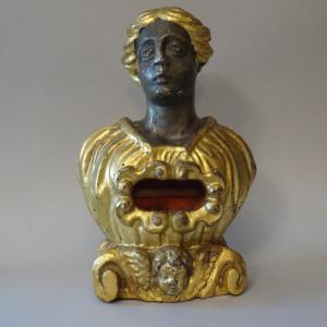 Busto reliquiario in legno dorato XVIII secolo