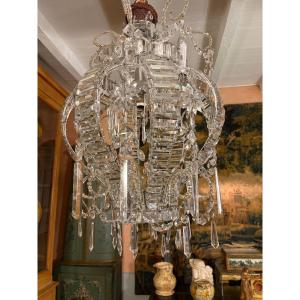 Lampadario a mongolfiera in cristallo molato inizio XX secolo