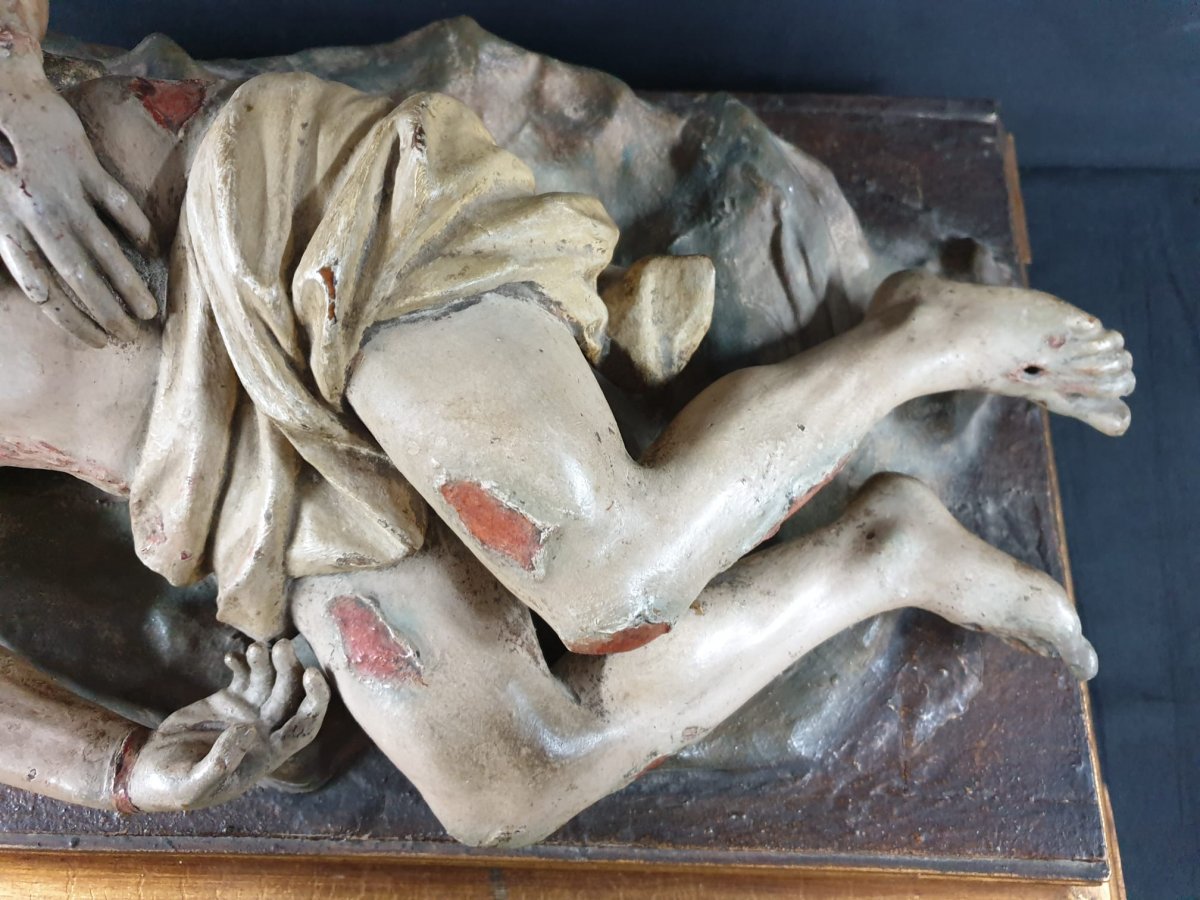 Christ Déposé, Sculpture Napolitain en bois du XVIIIe Siècle.-photo-3