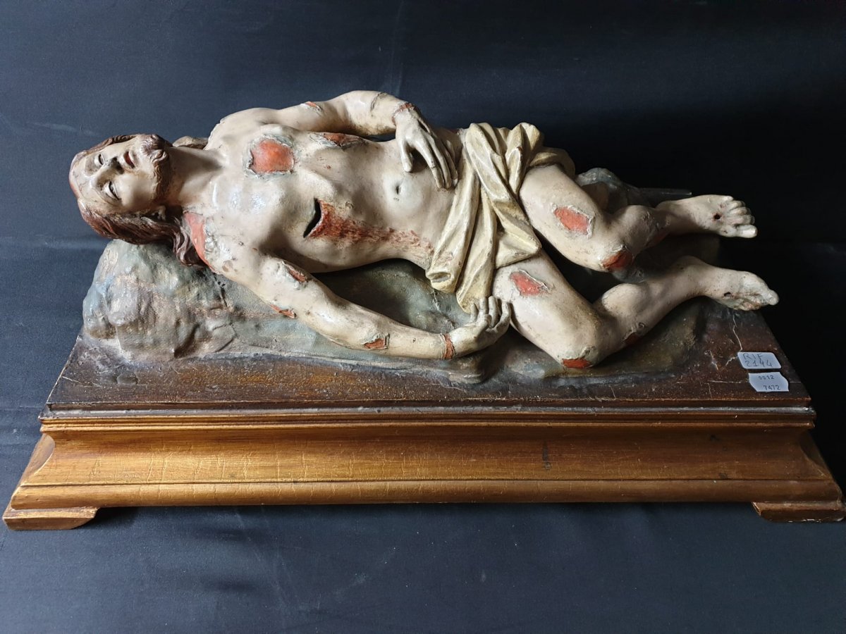 Christ Déposé, Sculpture Napolitain en bois du XVIIIe Siècle.-photo-1