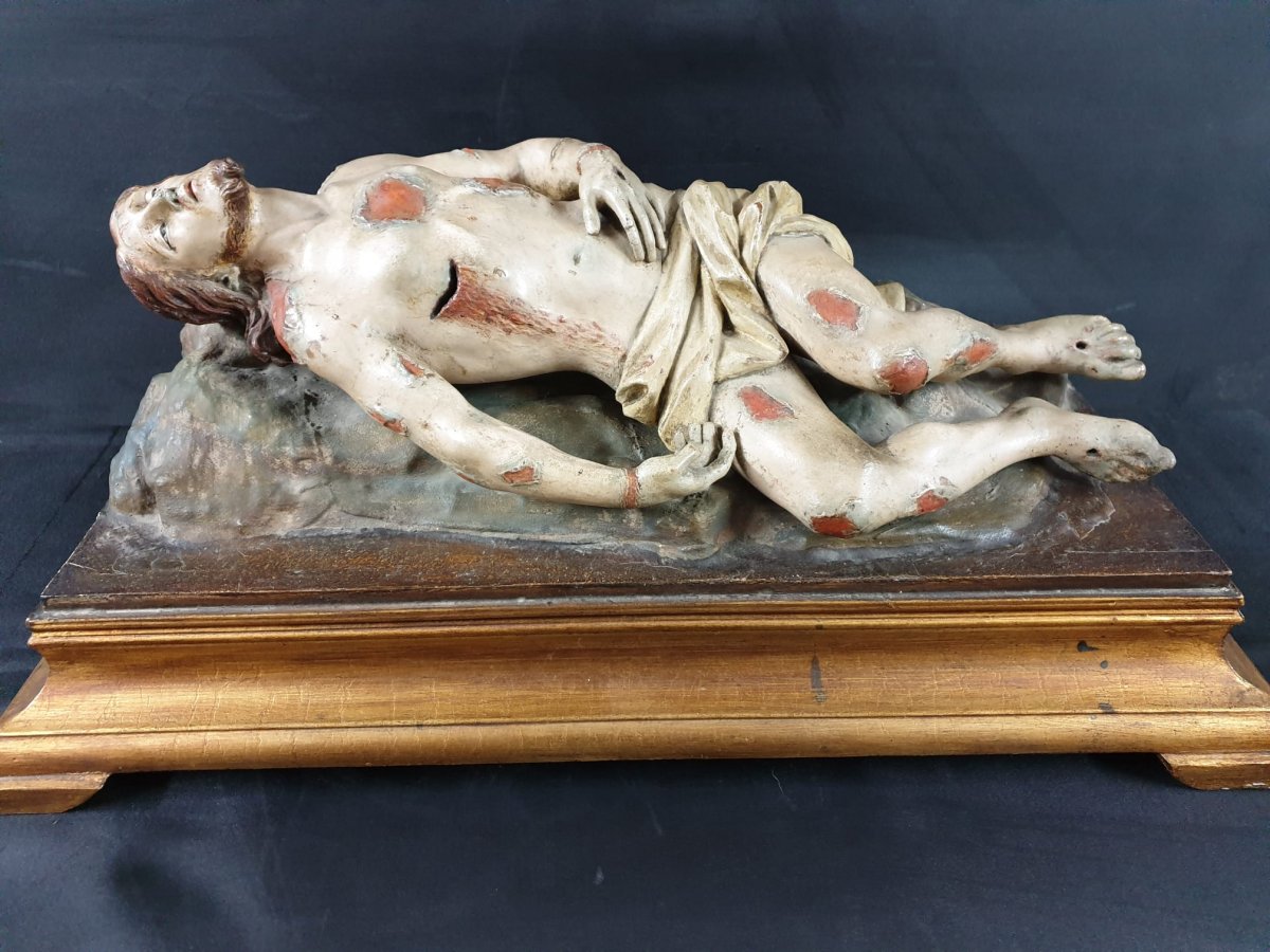 Christ Déposé, Sculpture Napolitain en bois du XVIIIe Siècle.