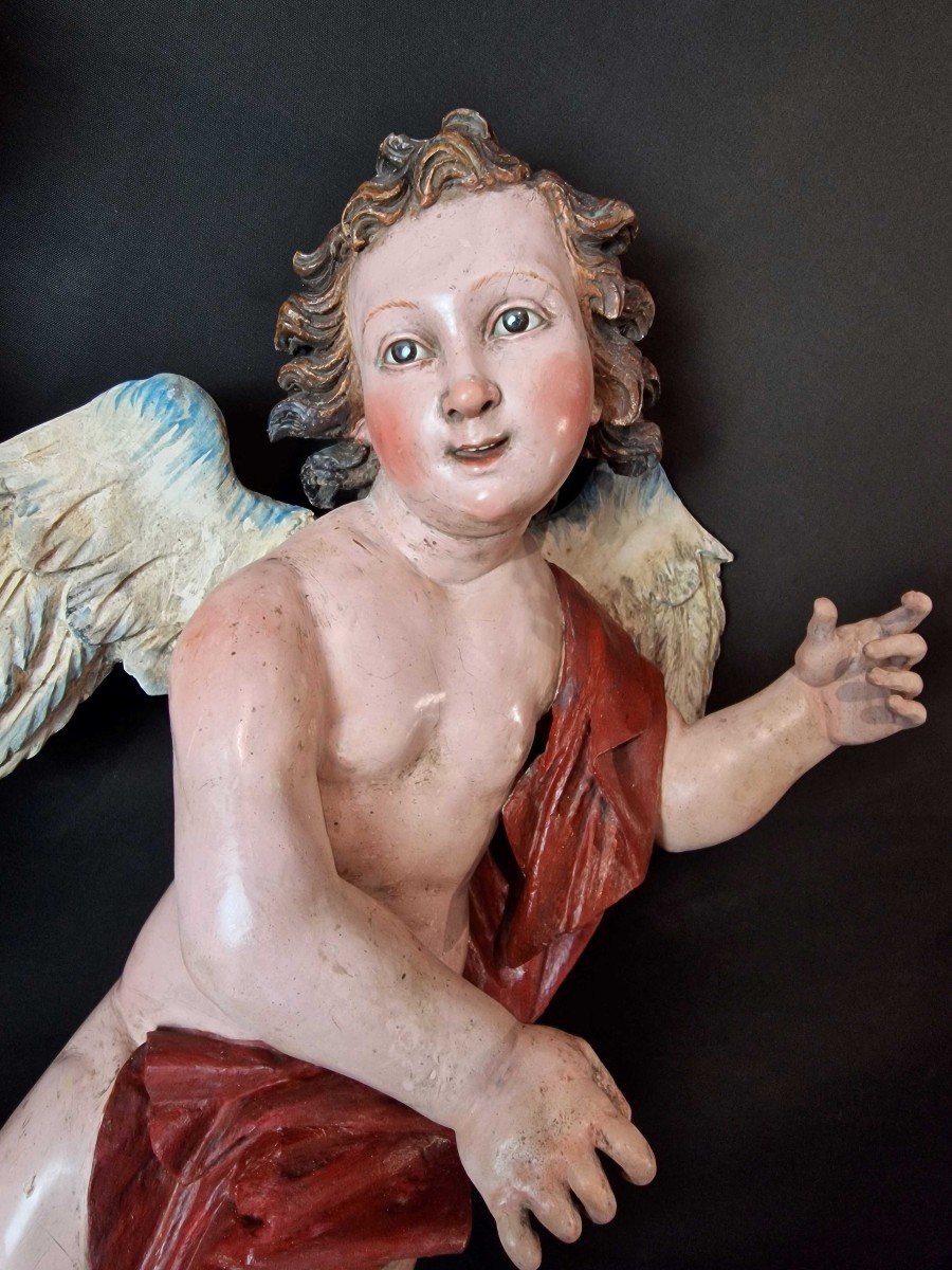 Paire d'Anges Du 18ème Siècle Sculptures  Napolitaines-photo-4