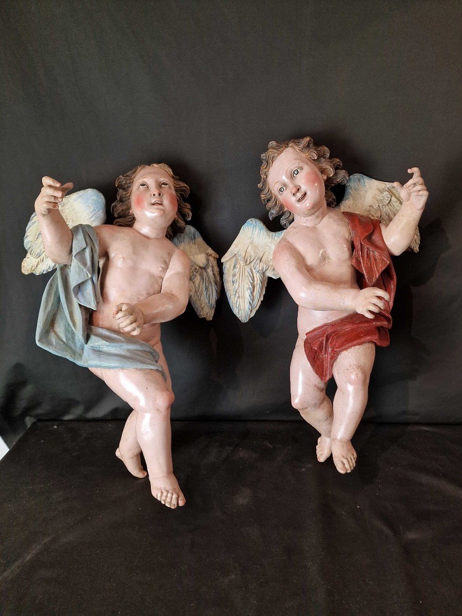 Paire d'Anges Du 18ème Siècle Sculptures  Napolitaines