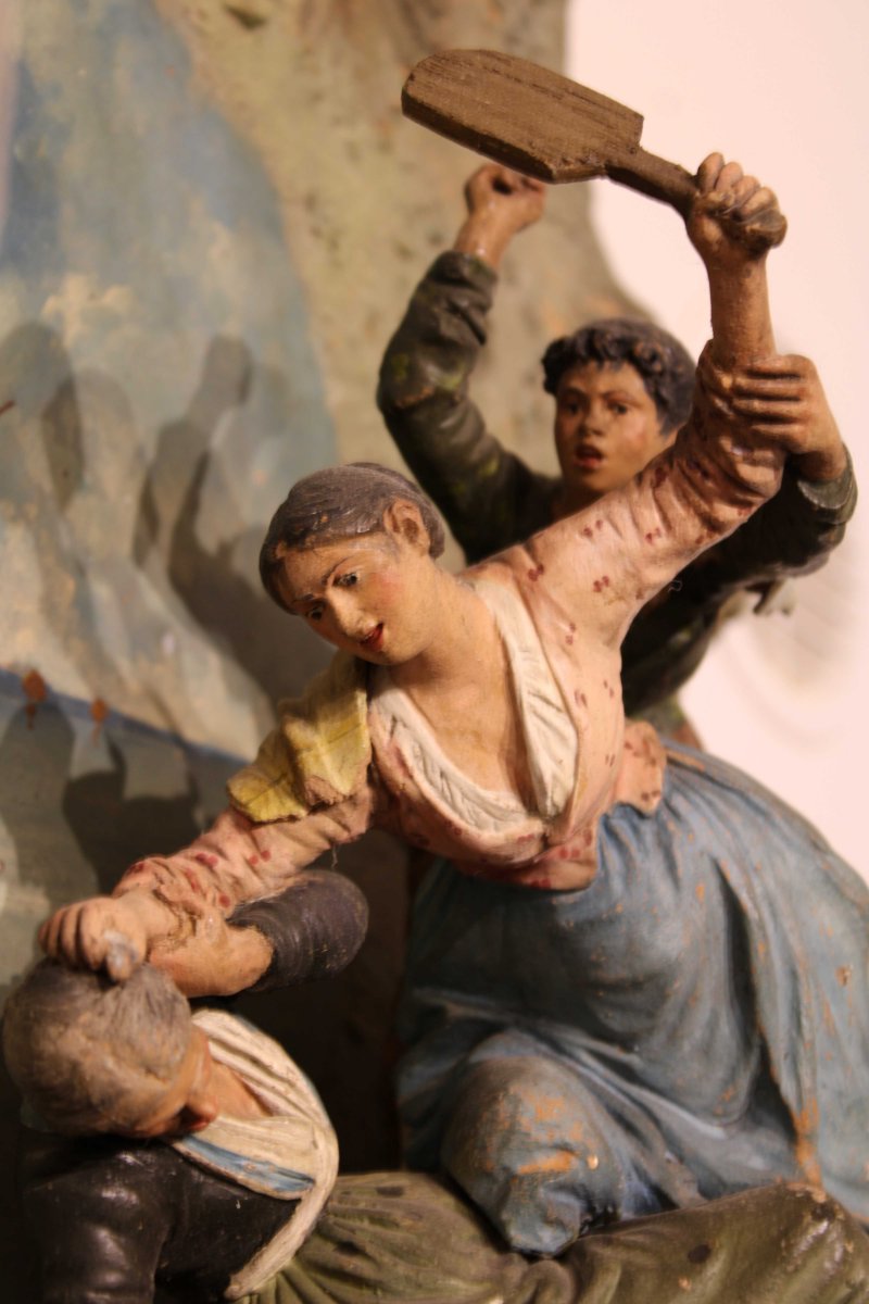 Assiette En Terre Cuite Polychrome Scène De Naples Du 19ème Siècle-photo-4