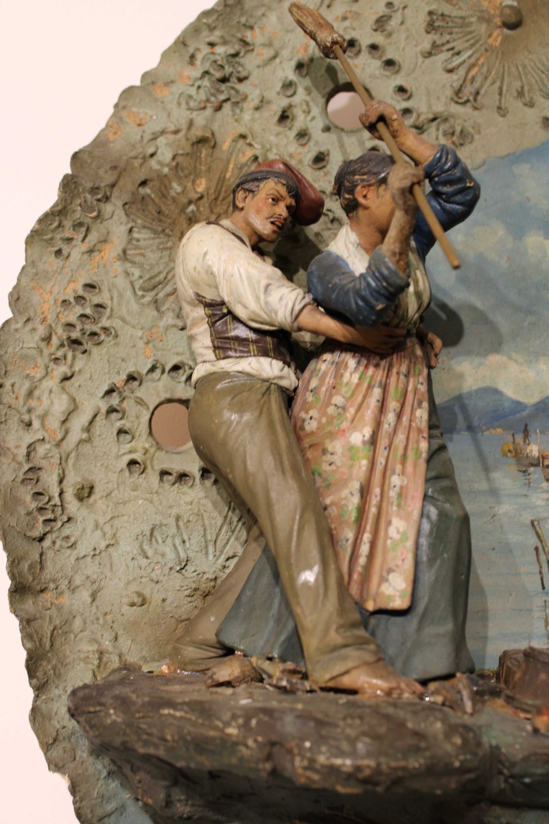 Assiette En Terre Cuite Polychrome Scène De Naples Du 19ème Siècle-photo-1
