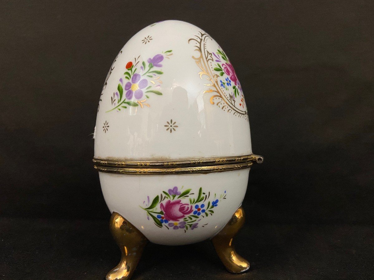 Oeuf En Porcelaine Avec Horloge Du 19ème Siècle-photo-2