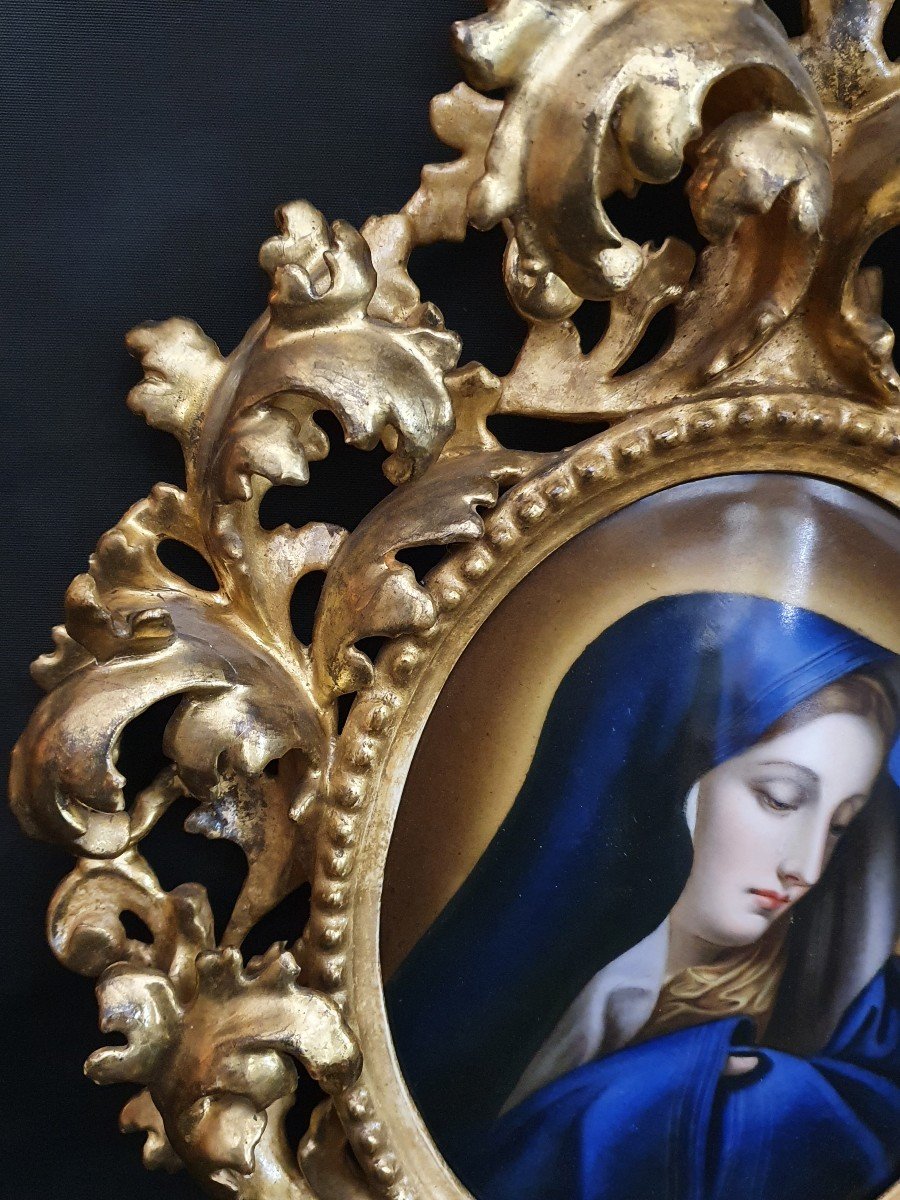 Peinture Du XIXe Siècle De La Madonna Del Dito Sur Porcelaine.-photo-2