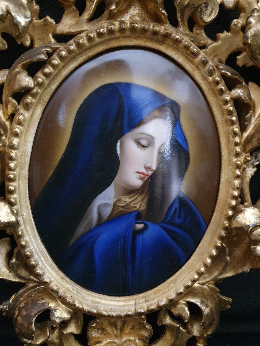 Peinture Du XIXe Siècle De La Madonna Del Dito Sur Porcelaine.-photo-4