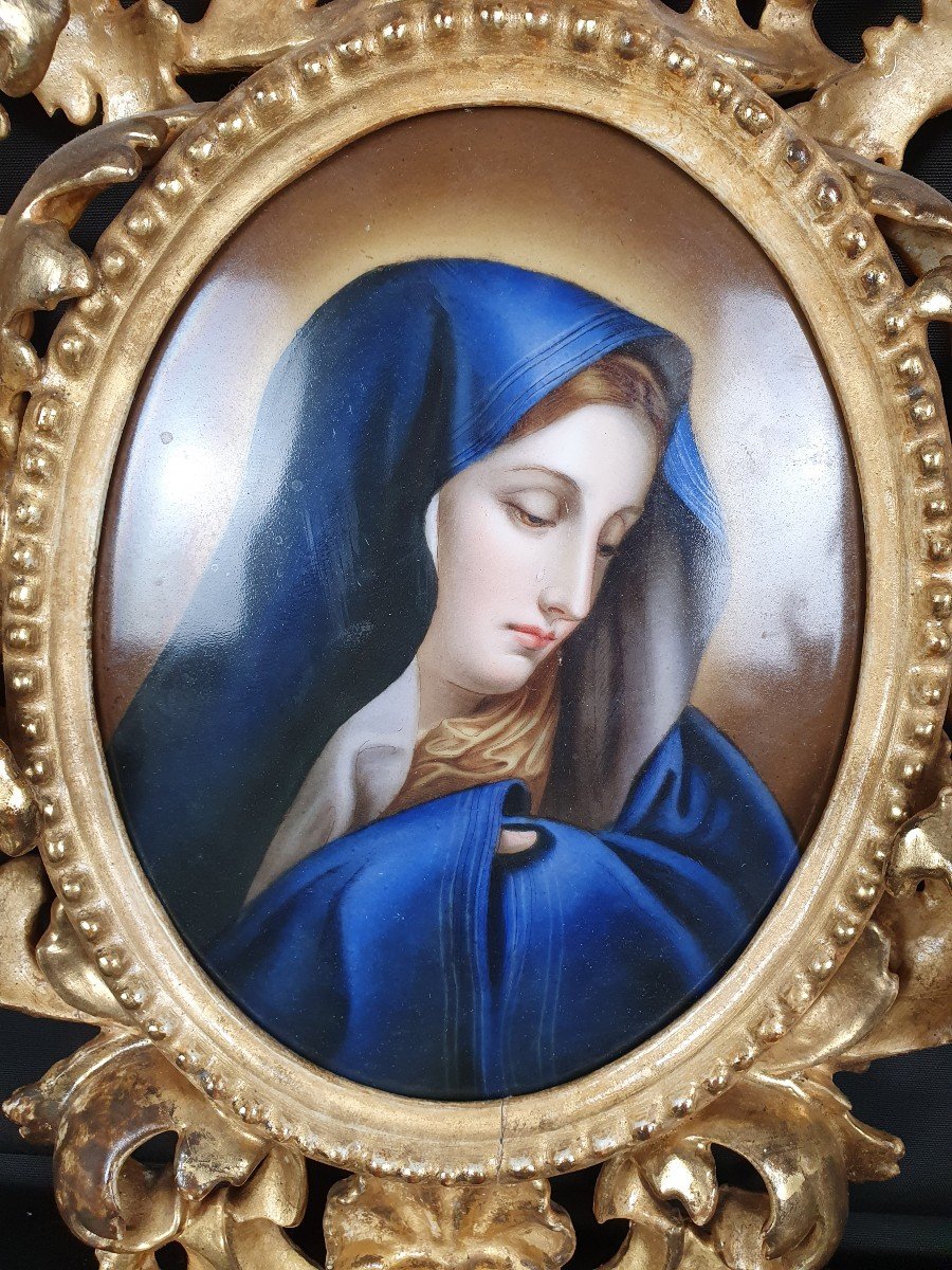 Peinture Du XIXe Siècle De La Madonna Del Dito Sur Porcelaine.-photo-2