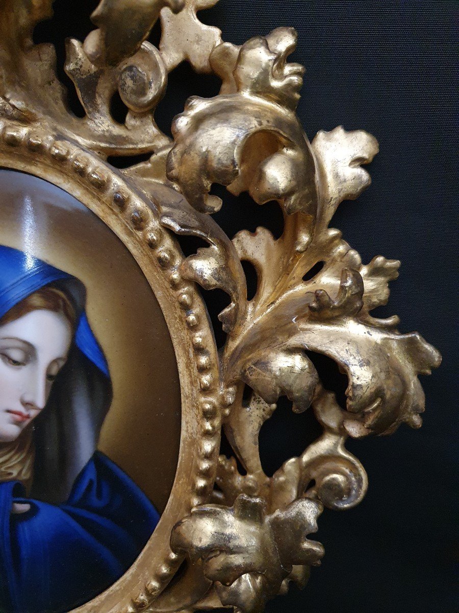 Peinture Du XIXe Siècle De La Madonna Del Dito Sur Porcelaine.-photo-3