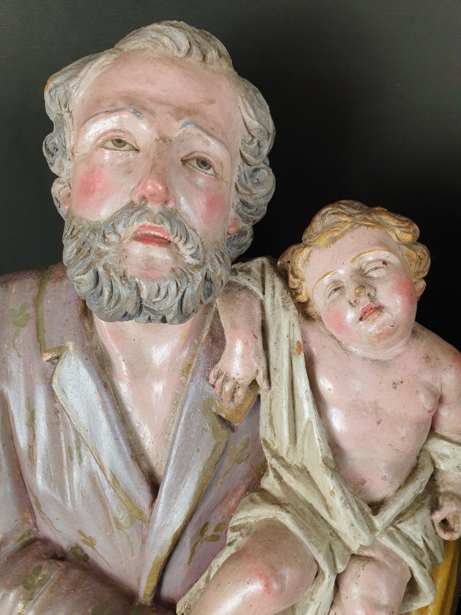 Saint Joseph Et l'Enfant, Sculpture Napolitaine Du XVIIIe Siècle-photo-2