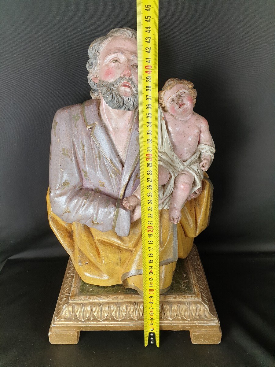 Saint Joseph Et l'Enfant, Sculpture Napolitaine Du XVIIIe Siècle-photo-4