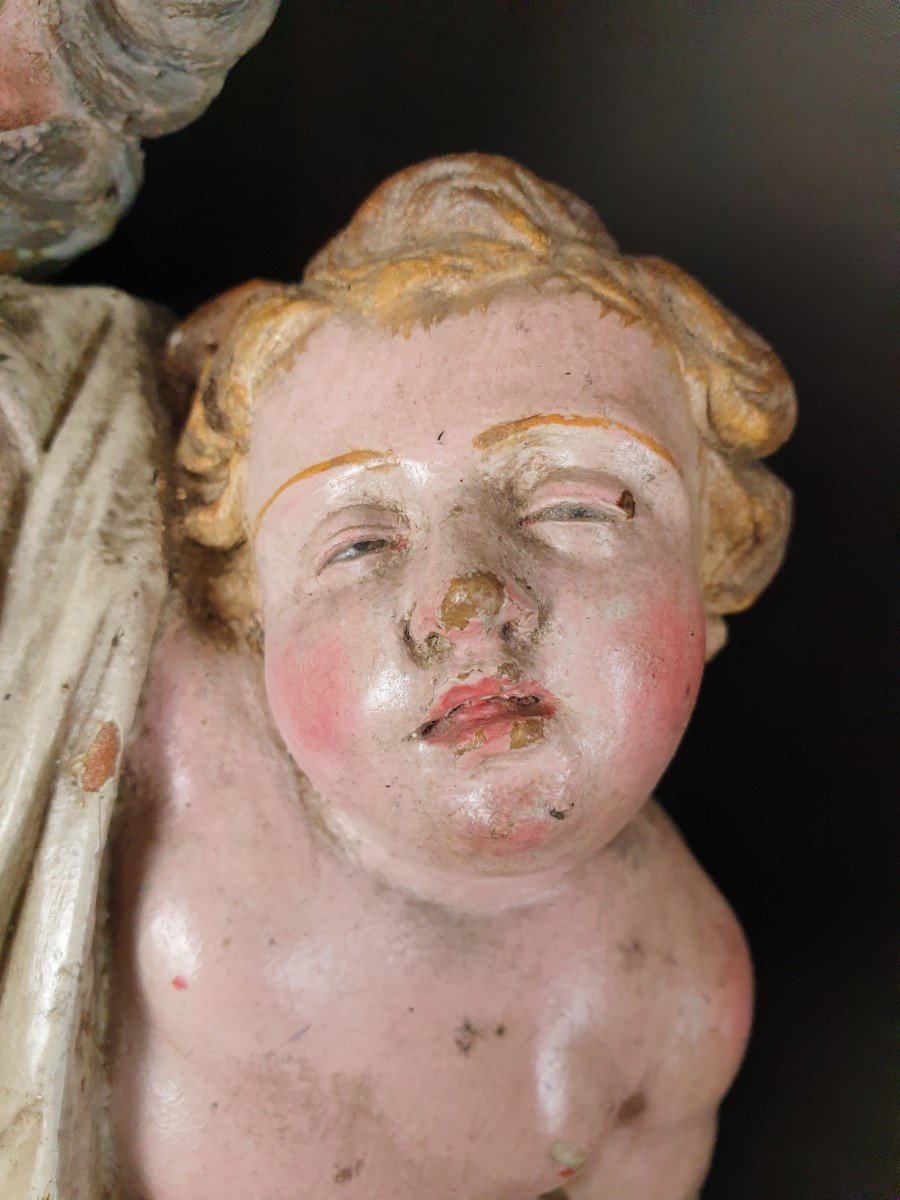 Saint Joseph Et l'Enfant, Sculpture Napolitaine Du XVIIIe Siècle-photo-1