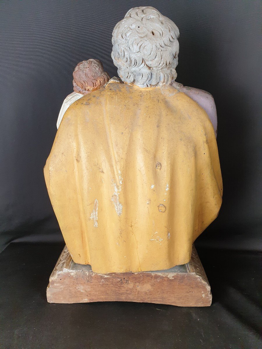 Saint Joseph Et l'Enfant, Sculpture Napolitaine Du XVIIIe Siècle-photo-3