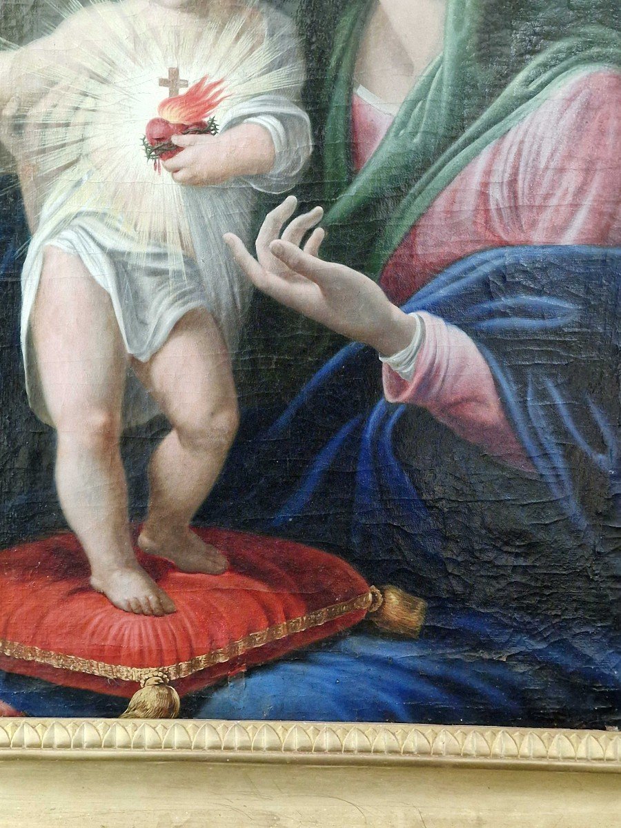 Vierge à l'Enfant, Peinture à l'Huile Sur Toile Du XIXe Siècle Naples-photo-2