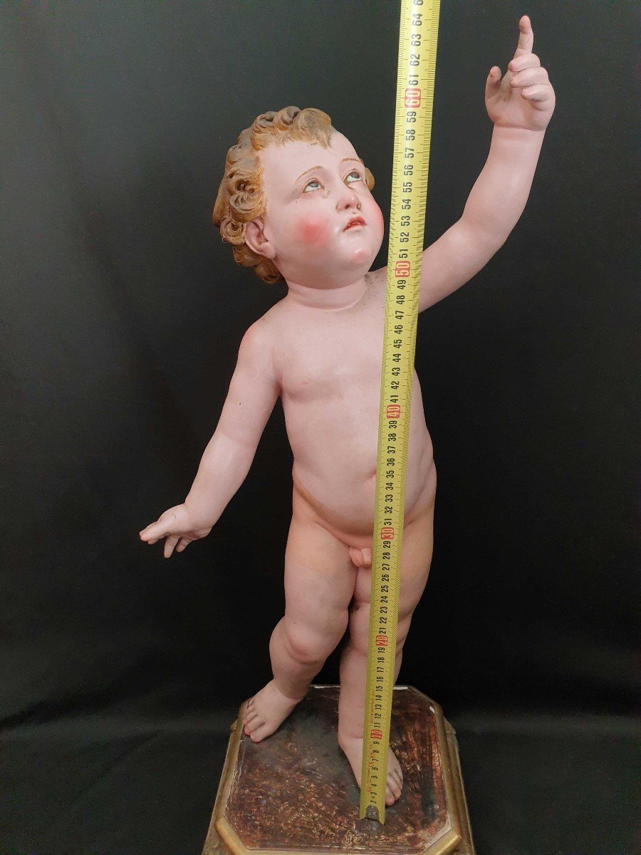l'Enfant Jésus, Sculpture En Bois Napolitaine Du XIXe Siècle-photo-2
