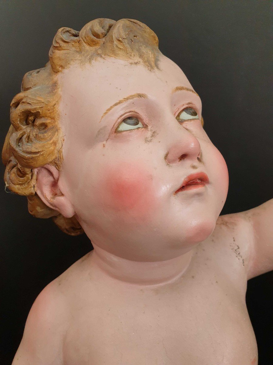 l'Enfant Jésus, Sculpture En Bois Napolitaine Du XIXe Siècle-photo-3
