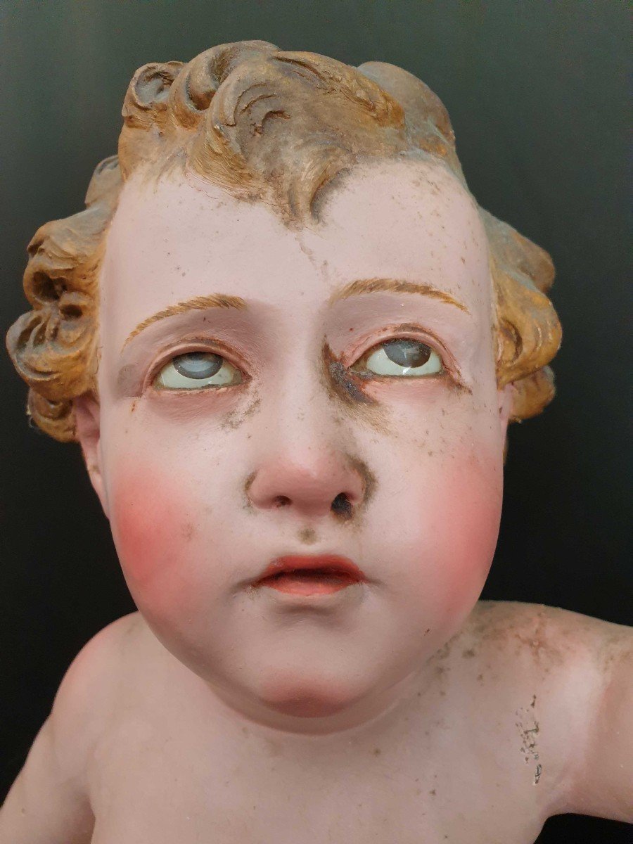 l'Enfant Jésus, Sculpture En Bois Napolitaine Du XIXe Siècle-photo-4