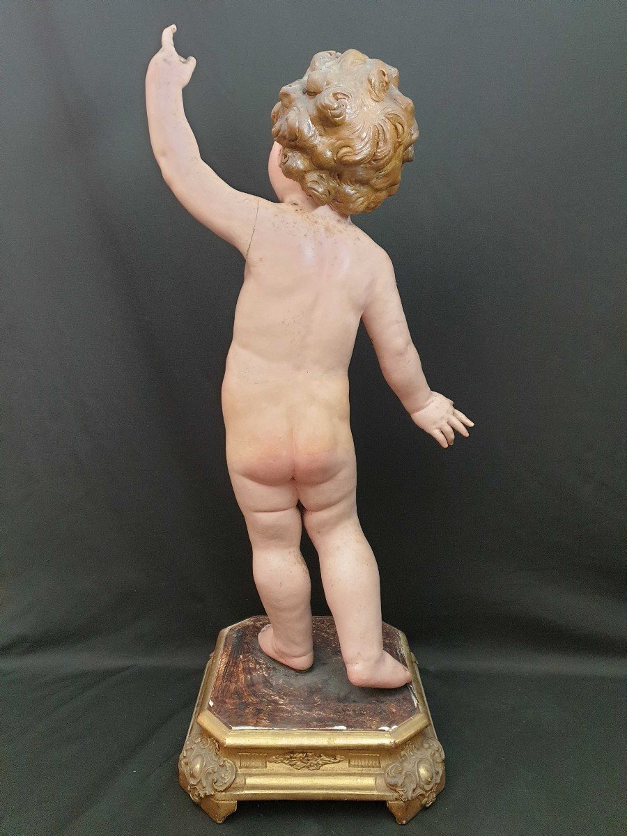 l'Enfant Jésus, Sculpture En Bois Napolitaine Du XIXe Siècle-photo-1