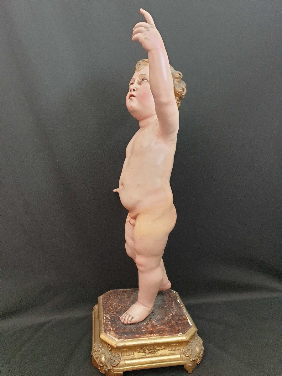 l'Enfant Jésus, Sculpture En Bois Napolitaine Du XIXe Siècle-photo-3