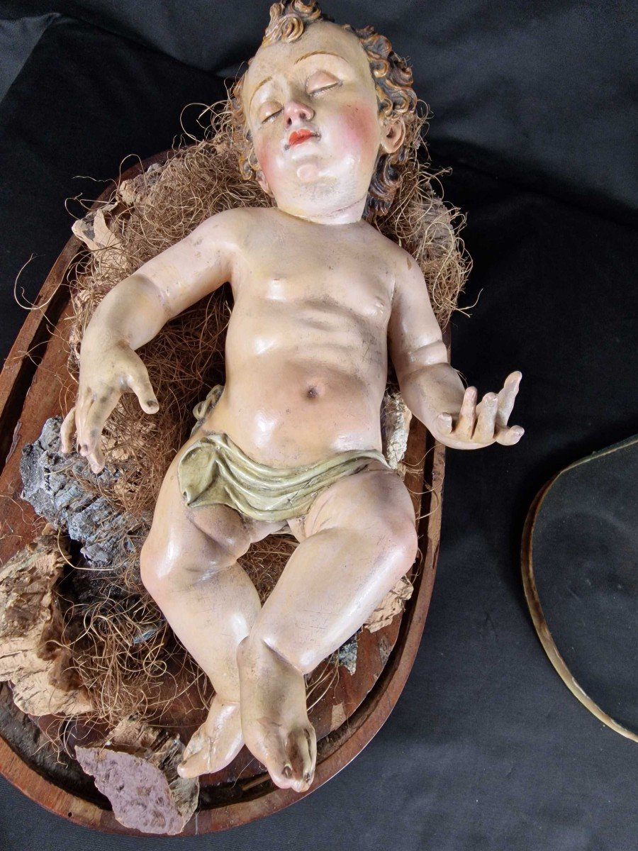 Bébé Jésus Endormi, Sculpture Napolitaine Du XIXe Siècle-photo-4