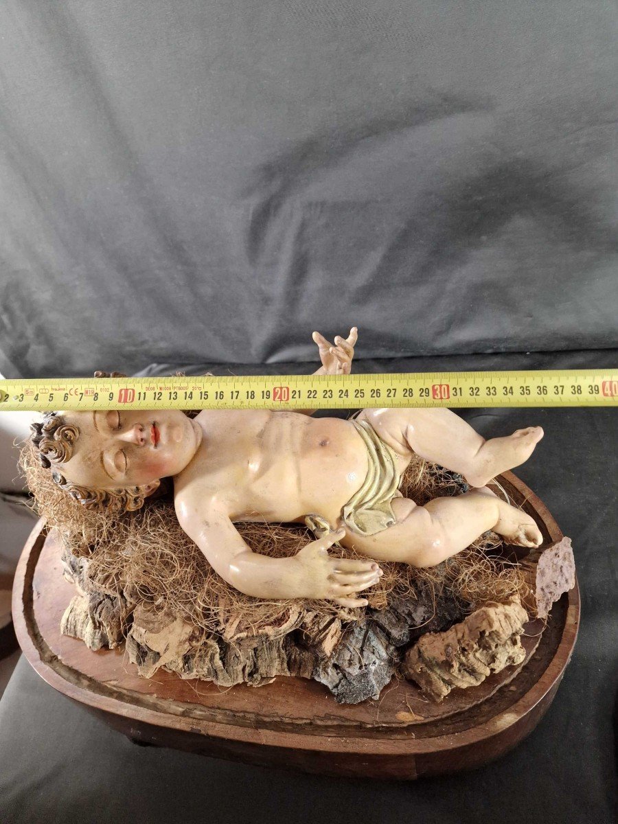 Bébé Jésus Endormi, Sculpture Napolitaine Du XIXe Siècle-photo-2