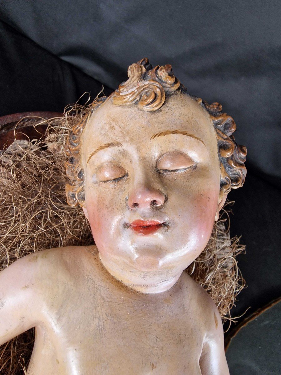 Bébé Jésus Endormi, Sculpture Napolitaine Du XIXe Siècle