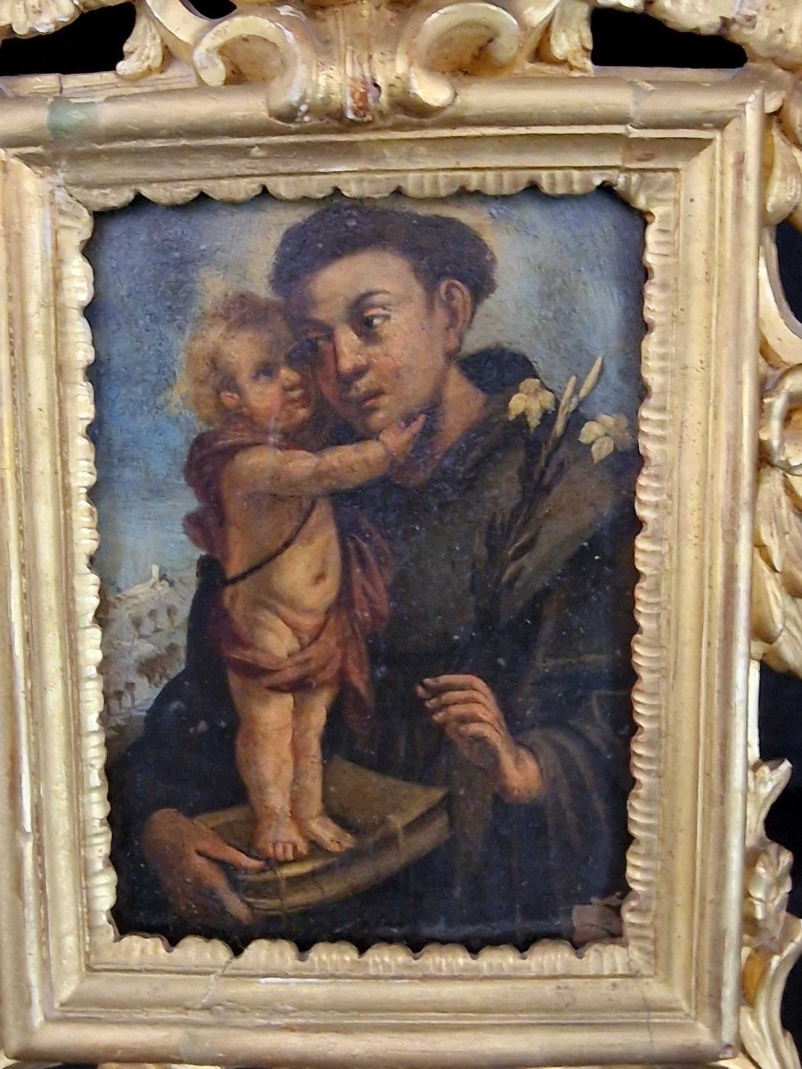 Saint Antoine à l'Enfant, Peint Sur Cuivre Du XVIIIe Siècle-photo-2