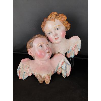 Sculpture Napolitaine En Bois Du XVIIIe Siècle d'Angelots
