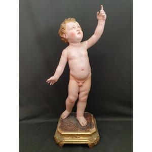 L'Enfant Jésus, Sculpture En Bois Napolitaine Du XIXe Siècle