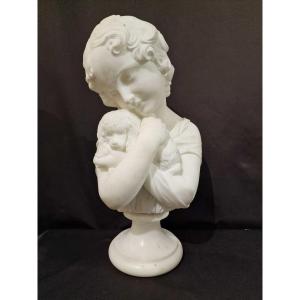 La Jeune Fille Et Son Chien Sculpture En Marbre Du XIXe Siècle