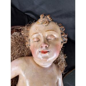 Bébé Jésus Endormi, Sculpture Napolitaine Du XIXe Siècle