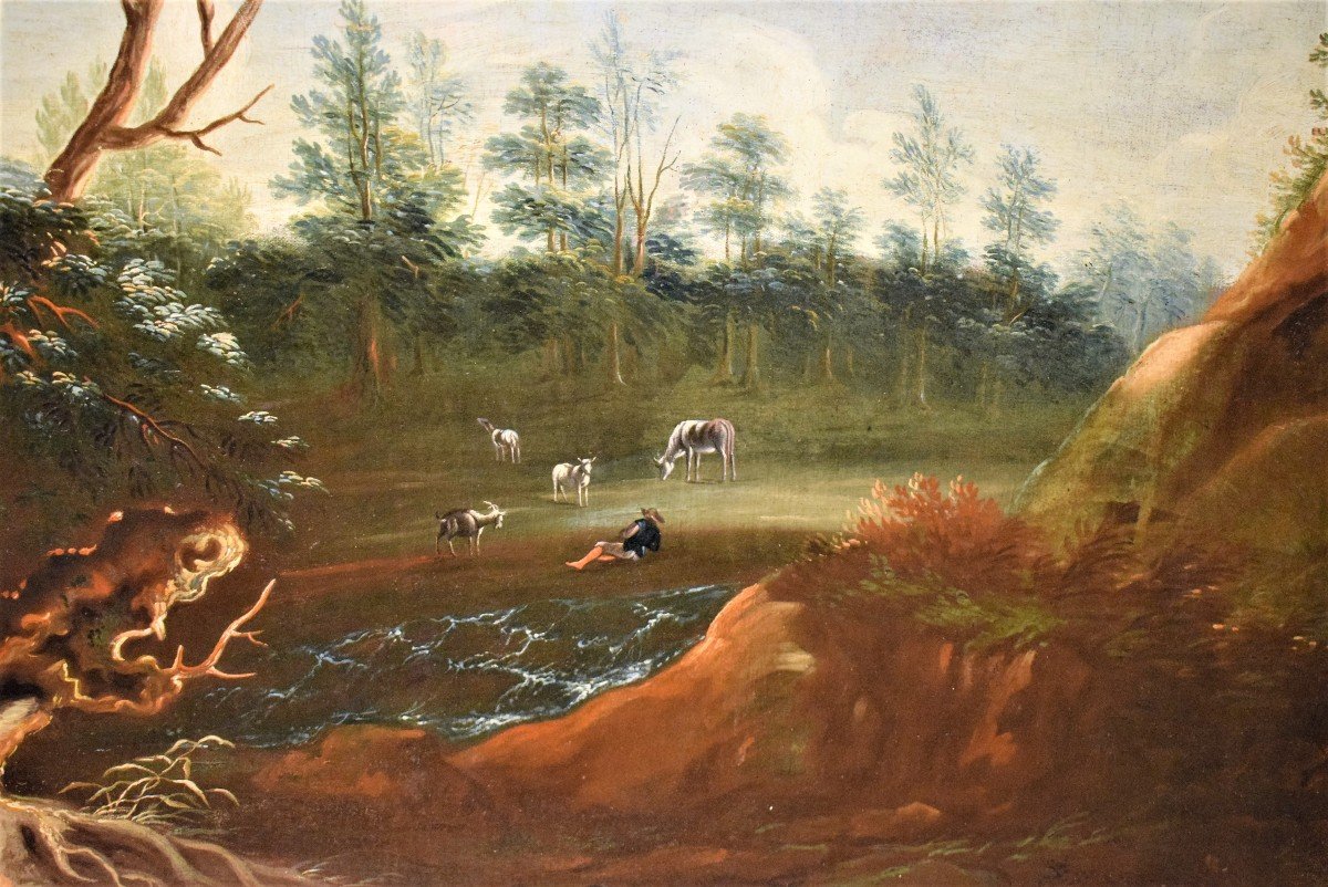 Paesaggio Lacustre con bosco e personaggi  Antonio Diziani (1737-1797)-photo-1