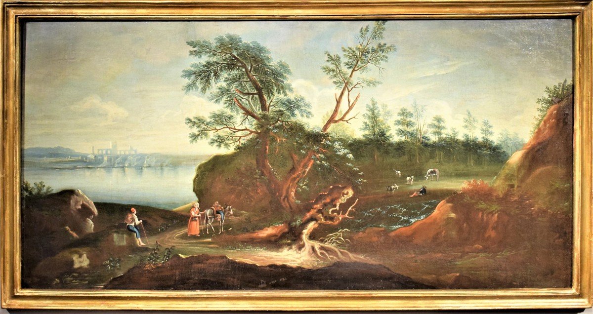 Paesaggio Lacustre con bosco e personaggi  Antonio Diziani (1737-1797)