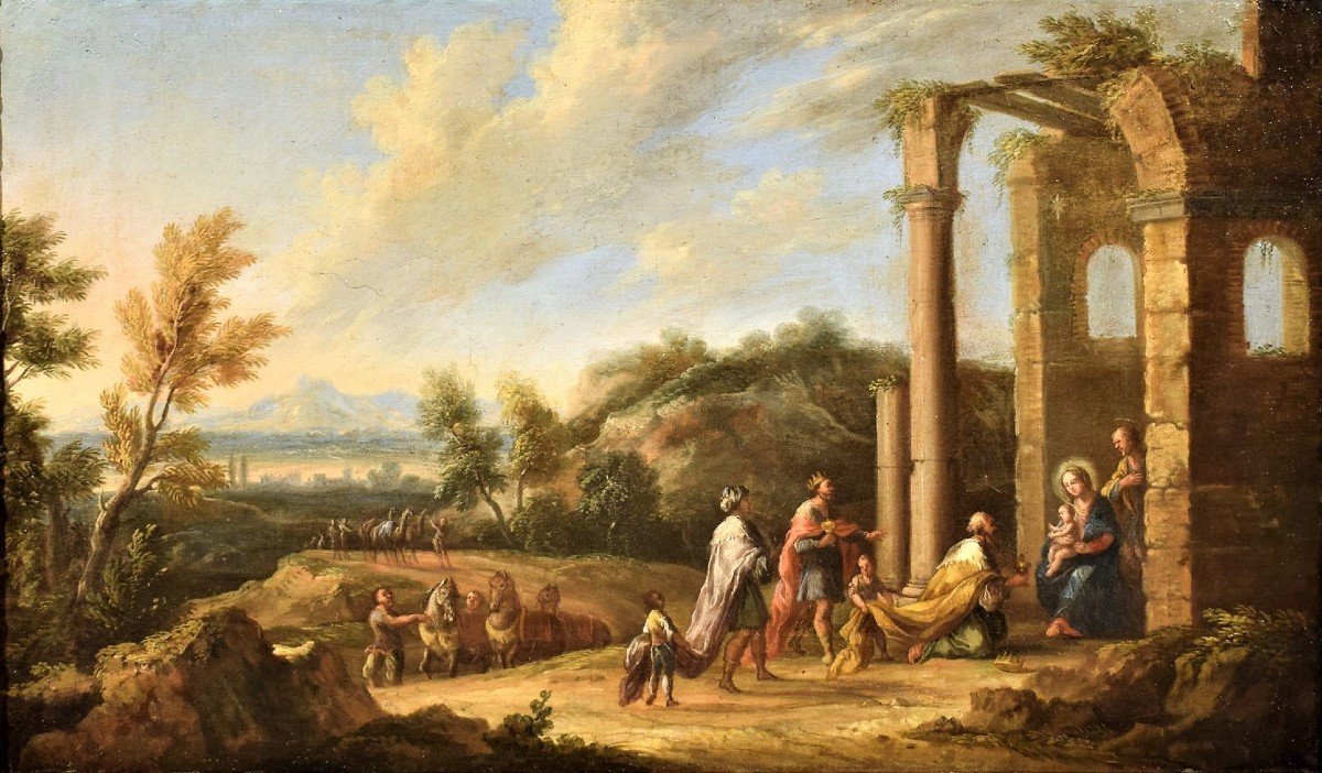 Paesaggio arcadico con l'adorazione dei Magi Andrea Locatelli (Roma 1695-1741) -photo-2