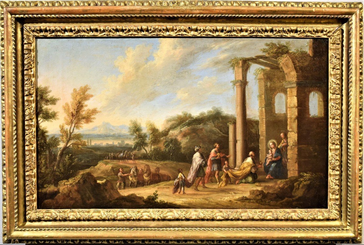 Paesaggio arcadico con l'adorazione dei Magi Andrea Locatelli (Roma 1695-1741) 